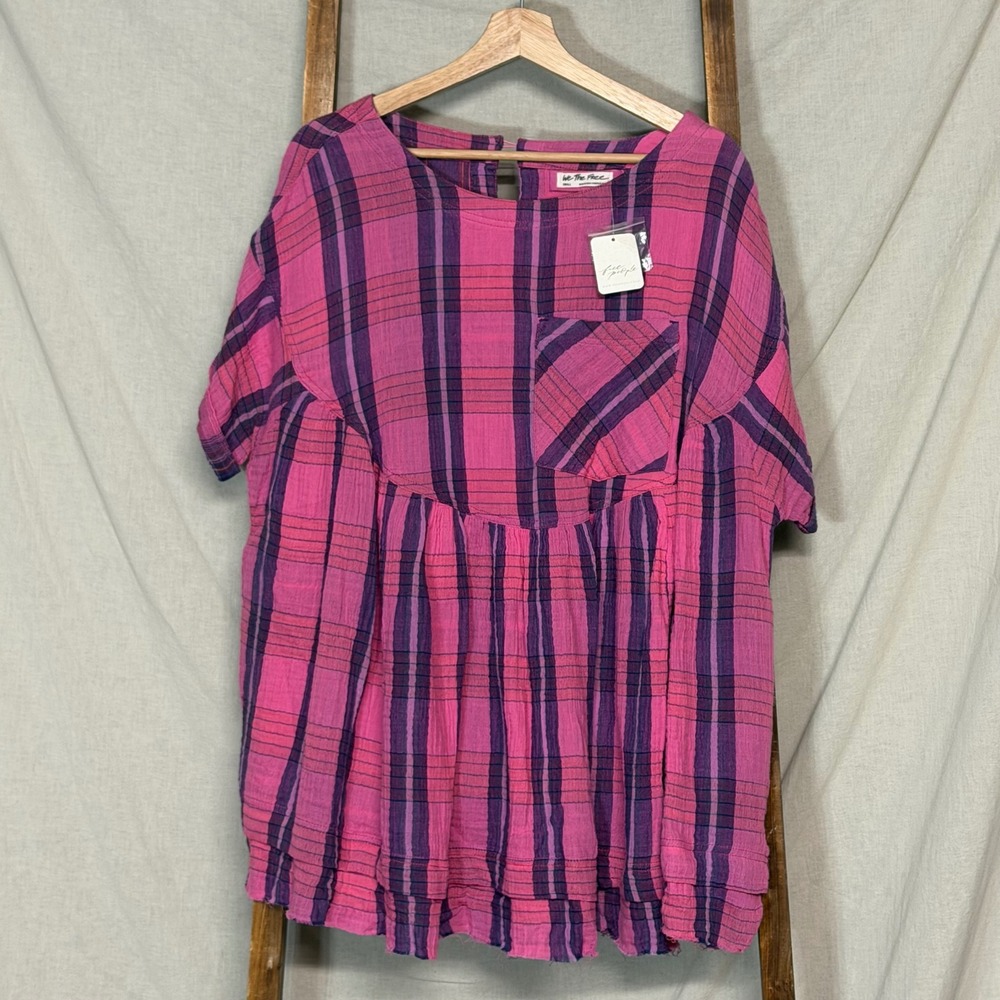 Free People We The Free Moon City Plaid Oversized Tunic Top Size S - Picture 3 of 6